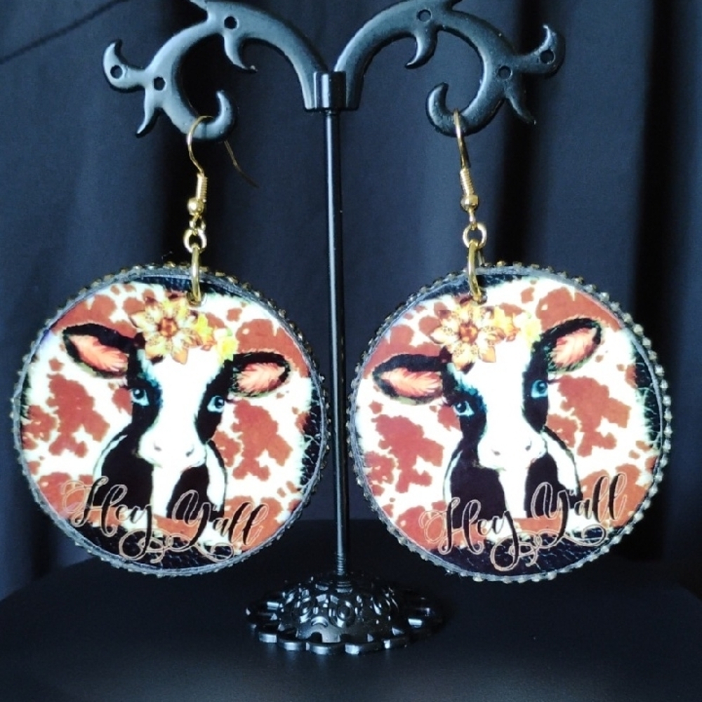 Hey Y'all Handcrafted Cow Earrings